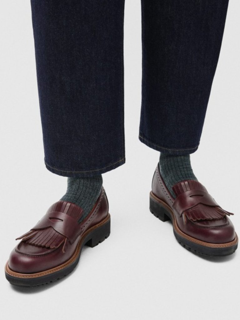 Ecco Metropole Oslo Penny Loafers Leather Kiltie Brogue Slip On Ruby Size 37 New